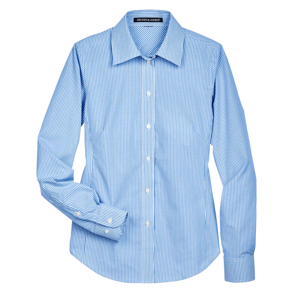 C1697W Ladies Crown Collection Banker Stripe Shirt Carrier Logo Store C1697W Ladies Crown Collection Banker Stripe Shirt Carrier Logo Store